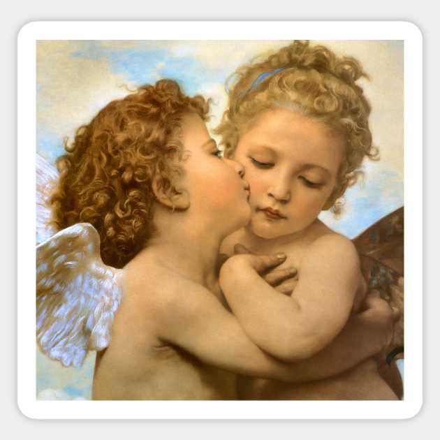 The First Kiss, angels detail by Bouguereau Sticker by MasterpieceCafe